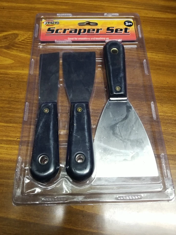 Juego de 3 cuchillos rascadores de acero inoxidable con mango reforzado negro Foto 3 de 3