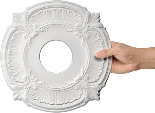 2 Pack White Home Lighting Ceiling Medallions Molded Plastic, 13" OD X 3-1/2"ID - Picture 6 of 12