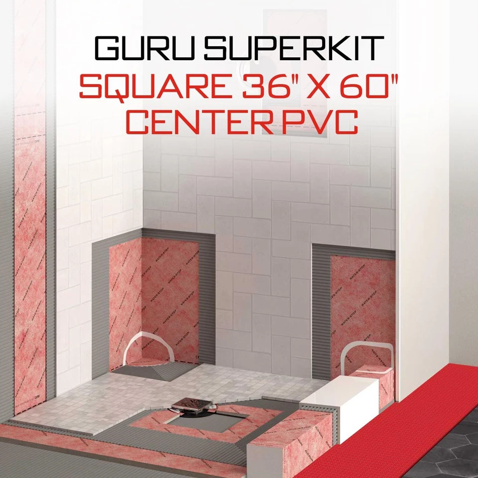 Kit de chuveiro GURU USA SuperKit com bandeja leve membrana de drenagem de aço inoxidável 36" x 60" - Imagem 2 de 4