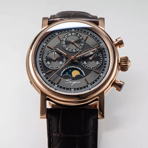 Seagull 1963 Sugess MoonPhase Master Chronograph Mechanical Mens Watch Brown