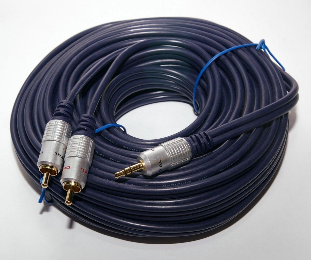 HQ 3.5mm Jack Plug  to 2 Phono RCA Audio Lead OFC Cable 15m