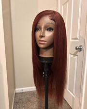 Straight Lace Front Human Hair Wig Auburn Red Shade, 26in , 7x5 Closure HD Lace