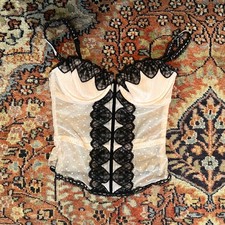 Pink Black Lace Swiss Dot Bustier Corset Boning Womens 34B Small Coquette