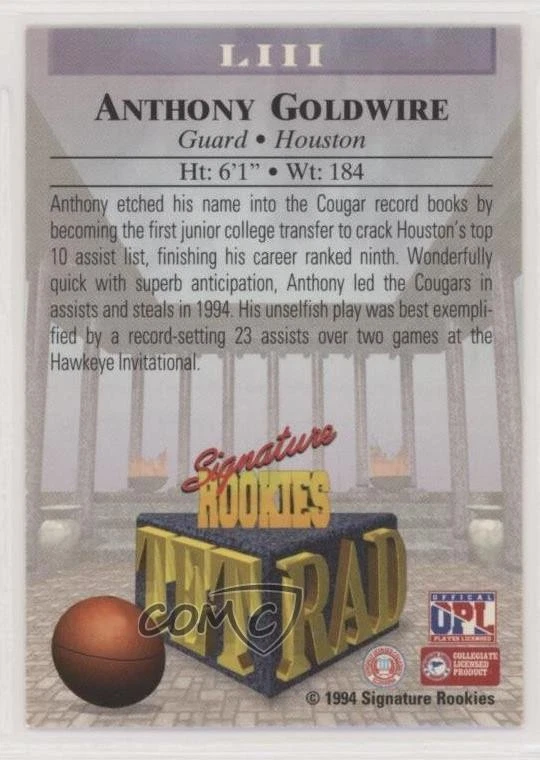 1994 Signature Rookies Tetrad /45000 Anthony Goldwire #LIII - Image 2 of 2