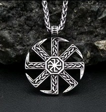Sonnenrad Anhänger Edelstahl Halskette Wikinger Kelten Schwarze Sonne Biker 