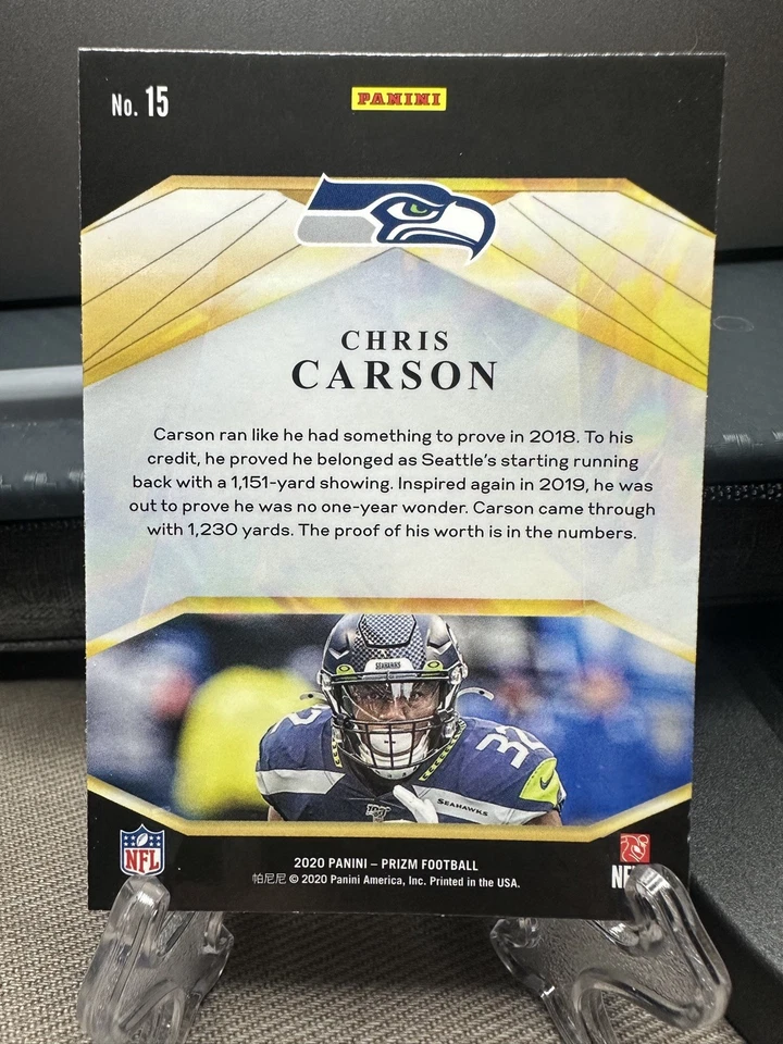 2020 Panini Prizm #15 Chris Carson Brilliance Insert Seattle Seahawks NFL - Image 2 of 4