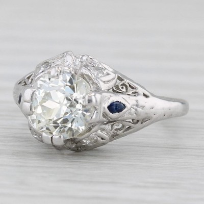 1.46ctw Old Euro Diamond Lab Created Sapphire Art Deco Engagement Ring 18k Gold