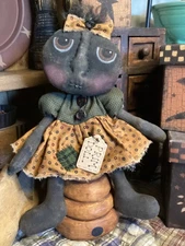 Primitive Folk Art Black Doll Handmade OOAK Signed Dated THREADBARE PRIMITIVES