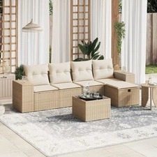 Garden Sofa Set Beige Poly Rattan Large Modular Garden Sofa Set