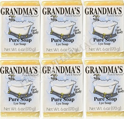 6 Pack Grandma's Lye Soap Pure & Natural 6oz ( 170 g ) Each Fast Shipping