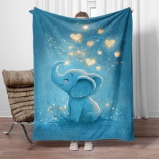 1pc Cute Little Elephant Print Portable Blanket Lightweight Flannel Throw for