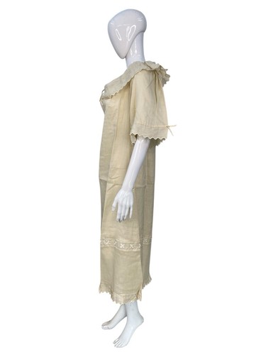 Doen Femmes Crème Ramie Ruche Brodé Différencié Évasé Midi Robe Taille M - Photo 3 sur 16