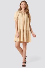 NA-KD women's dress structured tiered mini dress beige, 34