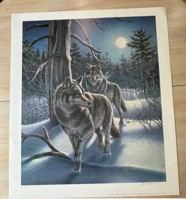 Moonwalk  Timberwolf s  By James A Meger Lithograph 35/450