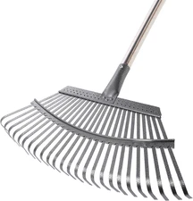 Yocada 19.3" Garden Leaf Rake Wide Heavy Duty Adjustable Long Handle Garden Rake