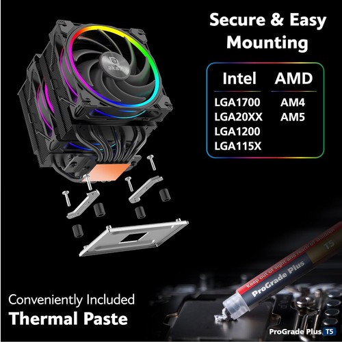 Akasa SOHO H7, Premium Dual Tower 7-Heatpipe CPU Cooler with Addressable RGB, 25