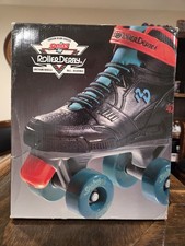 Vintage 80s Youth Roller Derby "Sprites 409" Black Teal Red Skates - Boys Size 5