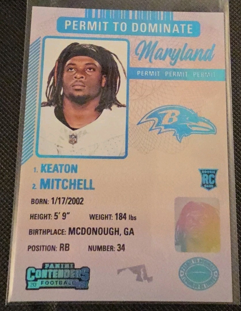 🔥2023 Keaton Mitchell Contenders Permit To Dominate SSP Rookie RC #14 Ravens