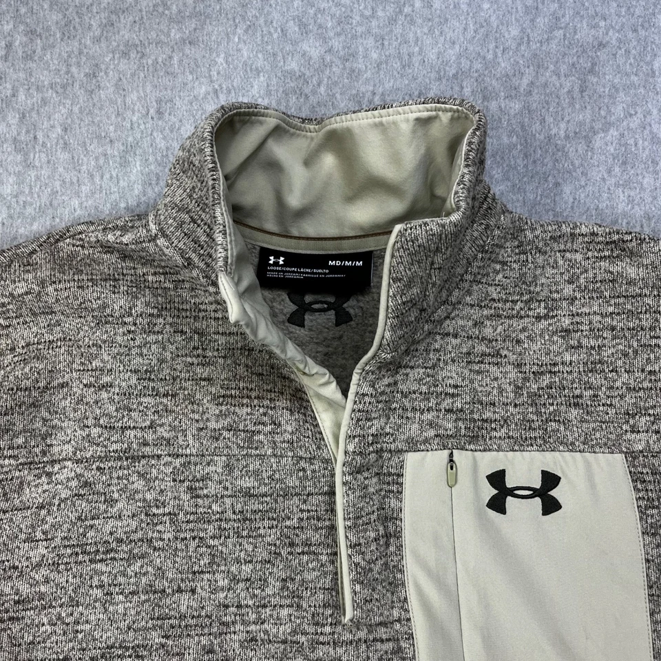Suéter Pullover Under Armour Specialist Polar Para Hombre Mediano Beige Suelto 1/4 Cremallera Foto 2 de 4