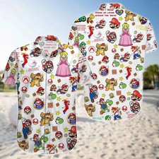 Super Mario Bros Hawaiian Button Down Shirt Unisex Adults S-5XL