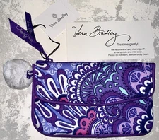 VERA BRADLEY Jen Zip ID Case ONLY Wallet Key Ring LILAC TAPESTRY NWT #15681-669