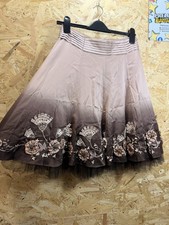 Karen Millen Pink Brown Satin Tulle Floral Embellished A-Line Skirt Size 8