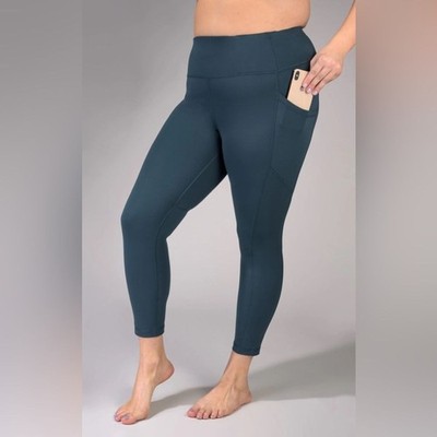 Yogalicious Lux Plus Size Teal Leggings Waist Pocket 7/8 Ankle - Size 3X