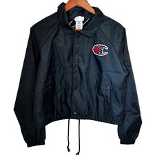 Champion Women's Black Cropped Logo Design Snap Front Windbreaker Size Medium