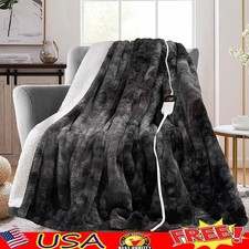 Heated Blanket Electric Throw Soft Faux Fur 8 Heat Levels Safety Auto Shut Off