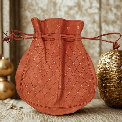 VTG 40 50 Retro Harlequin Pattern Leather Bag Orange Brown Gold **Damaged Pull**