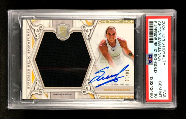PSA 10 Aryna Sabalenka 2024 Topps Royalty Tennis Superior Relic Auto Gold /10