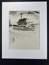 Vtg Folk Art Ink Drawing Batavia New York Train Station 11x14” Sketch Rail Road