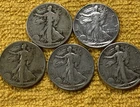90% Silver Walk. Lib. Half Dollars 50c (lot Of 5). Free Shipping. (auc 9).