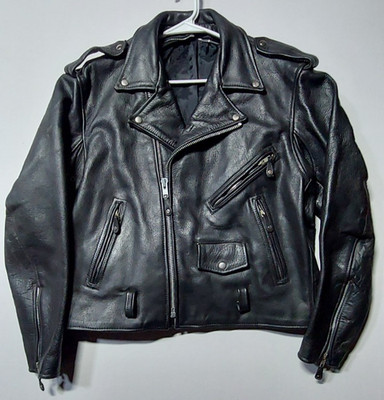 Vintage FMC Men's Black Leather Biker Jacket Size 48