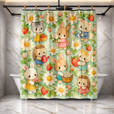 Charming Bear Floral Shower Curtain 72x72 Wildlife Bathroom Decor