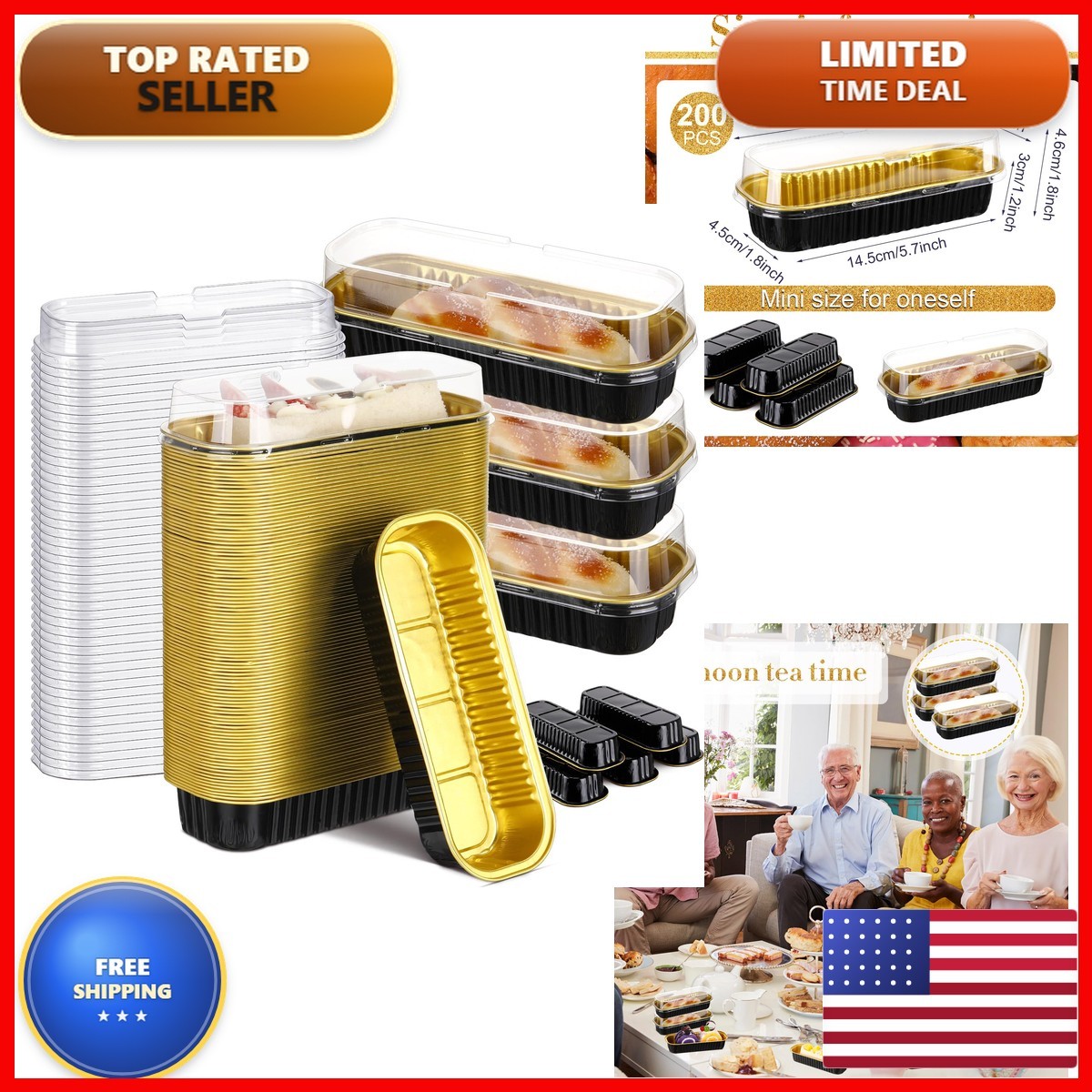 Qunclay 200 Pcs Mini Loaf Pans Disposable Lid, Black Gold WV-Qunclay-3597