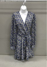 Women's Express Blue Floral Long Sleeve Wrap Dress Belted A Line Small S