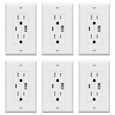 USB Outlet, Type C & Type a USB Wall Outlet, 15 Amp Tamper Resistant Receptacle