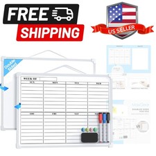 Small Weekly Calendar Dry Erase Board for Wall, 16"x12" Hanging Double-Sided ...