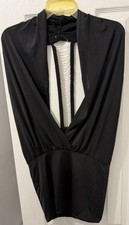 Black Mini Dress Open Back Sleeveless Cocktail Dress Chain Link Detail Back (L)