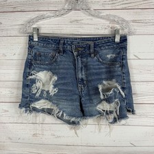 American Eagle High Rise Mom Shorts Distressed Denim Size 4 Medium Wash