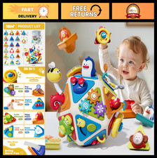 20-in-1 Montessori Busy Board Cube for Toddlers 1-3, Sensory Travel Toys