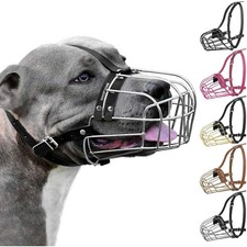 BRONZEDOG Pitbull Dog Muzzle Metal Wire Basket - Amstaff Adjustable Steel Mask
