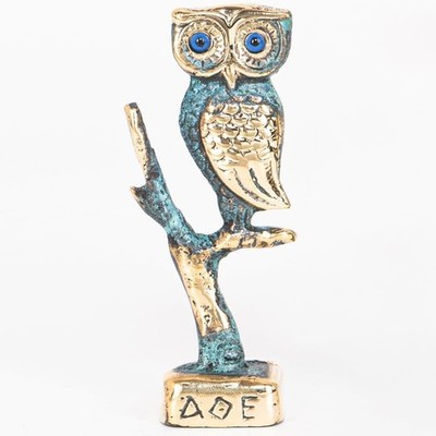 Ancient Greek Owl of Athena Statue Miniature Green Gold Mythology Figurine (547)