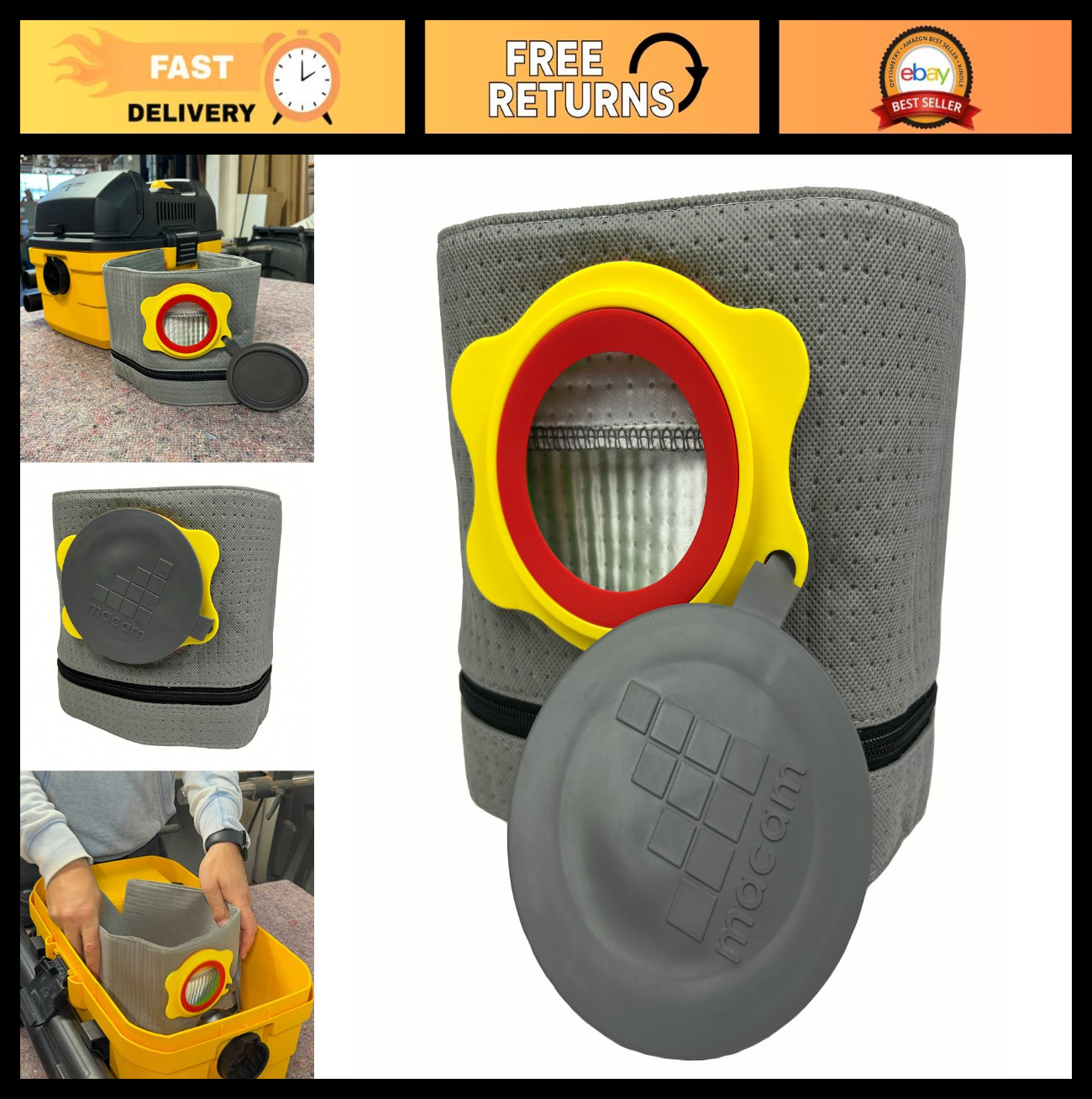Reusable Dust Bag for Shop Vacs - Fits Dewalt & Vacmaster, 4