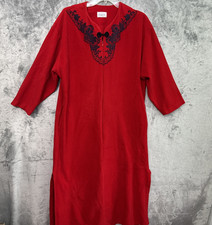 vintage Vanity Fair zip up robe Med red fleece black embroidery side slit pocket