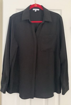 Maison d Amélie Blouse Women s Button Down Black Relaxed Fit Size Large EUC