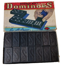 Vintage Halsam Double Nine Wooden Dominoes Set No. 920 Dragon Design USA