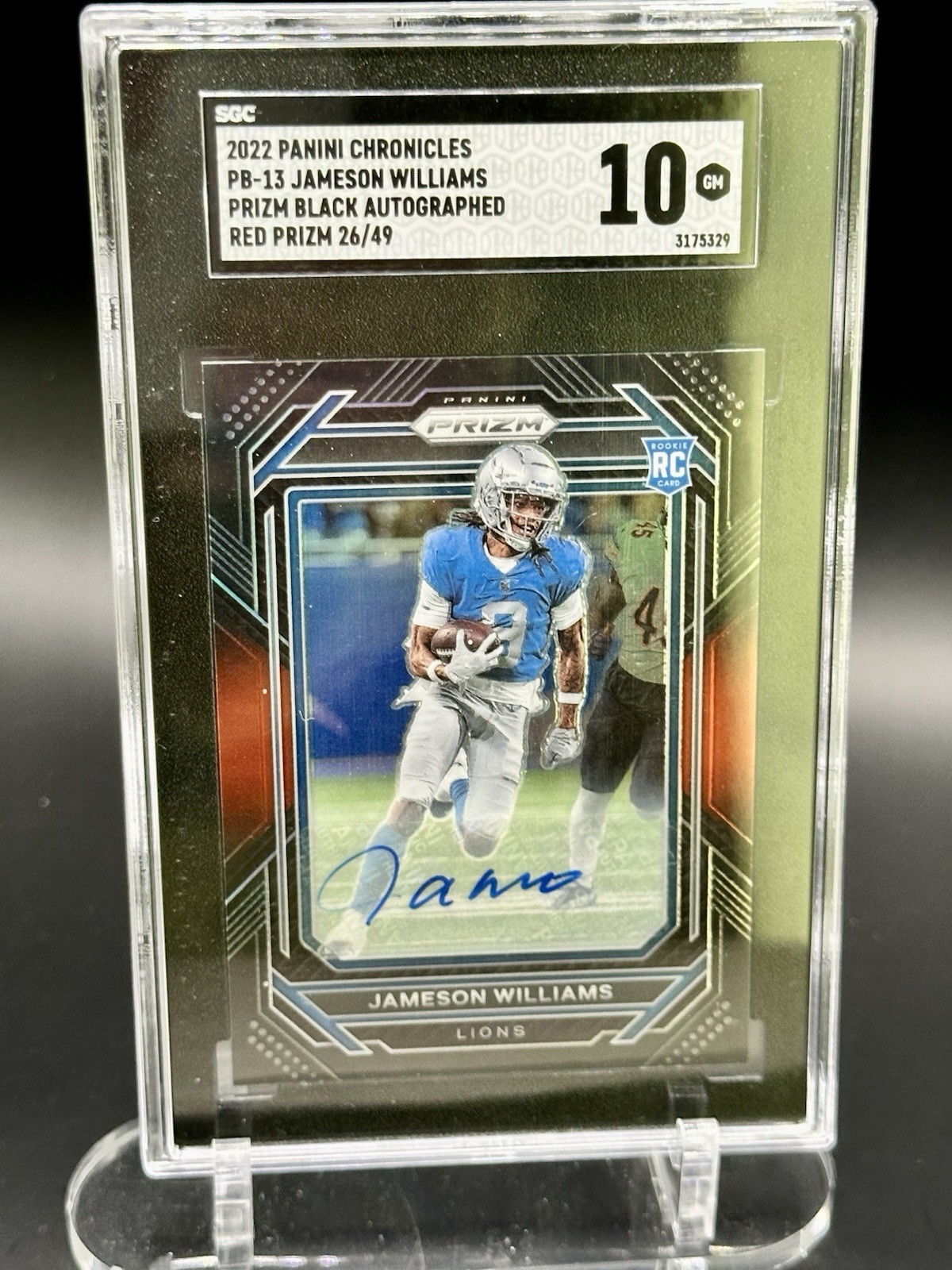 2022 Prizm Black Jameson Williams Rookie Auto Red /49 SGC 10