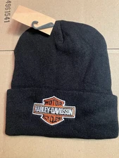 Harley-Davidson Black Knit Beanie Hat Embroidered Logo Winter Hat